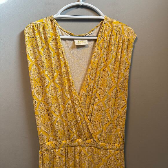 Maeve Size Medium V Neck Fete Midi Dress Handkerchief Hem Yellow Floral Summer - Picture 2 of 9